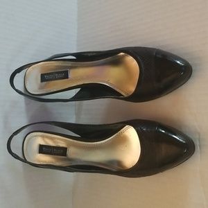 WH-BM Black Sling Back Heels Pumps "Carolina" Style Rounded-Pointy Toe Size 8.5M